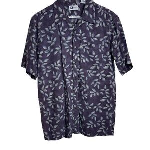 Men's Dark Purple Leaf Print Shirt 100% Silk
